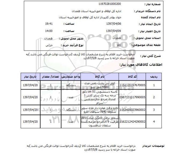 استعلام,استعلام درخواست خرید اقلام