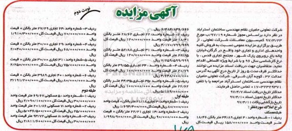 مزایده,مزایده فروش کلیه واحدهای اداری و تجاری نوبت دوم