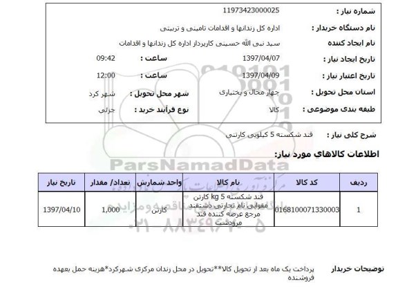 استعلام, قند شکسته 5 کیلویی کارتنی
