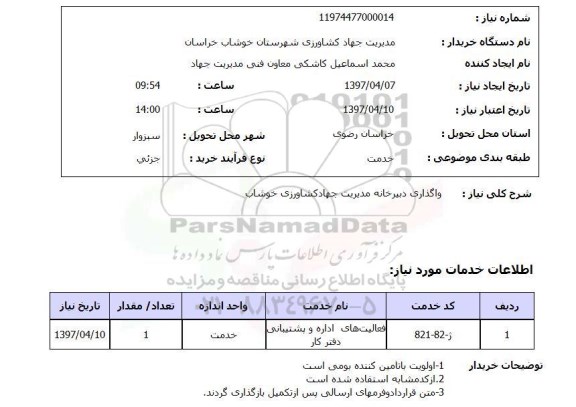 استعلام,واگذاری دبیرخانه