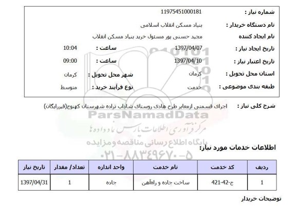 استعلام, اجرای قسمتی از معابر طرح هادی روستای ....