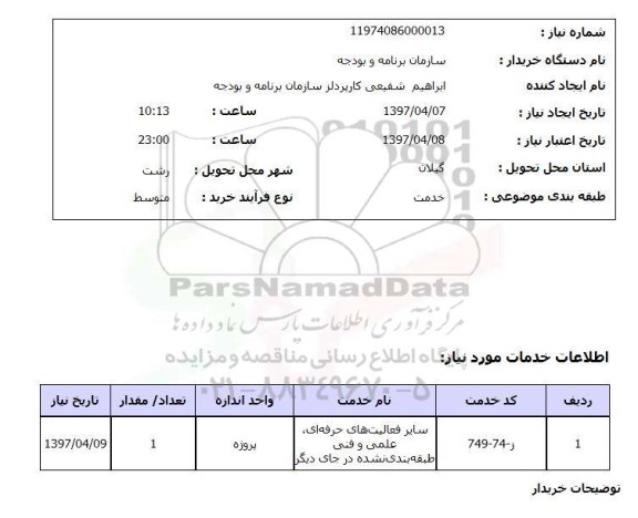 استعلام, سایر فعالیت های حرفه ای، علمی و فنی طبقه بندی نشده در جای دیگر