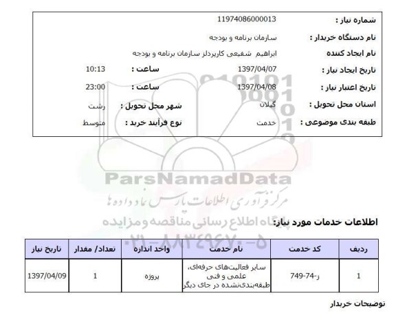 استعلام, ​سایر فعالیت های حرفه ای، علمی و فنی طبقه بندی نشده در جای دیگر 