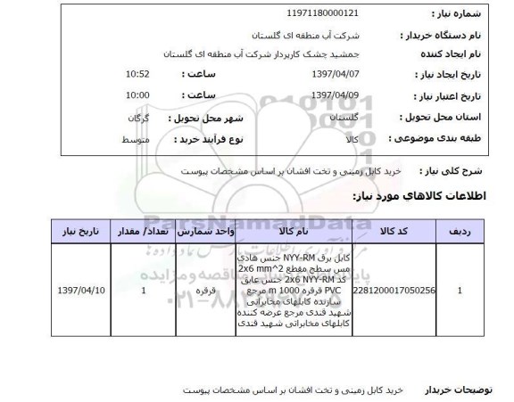 استعلام , استعلام خرید کابل زمینی و تخت افشان