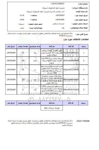 استعلام,  مصالح ساختمانی