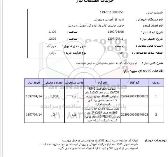 استعلام , استعلام تجهیزات شبکه ...