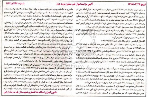 مزایده,مزایده آپارتمان مسکونی عرصه 74.93متر نوبت دوم