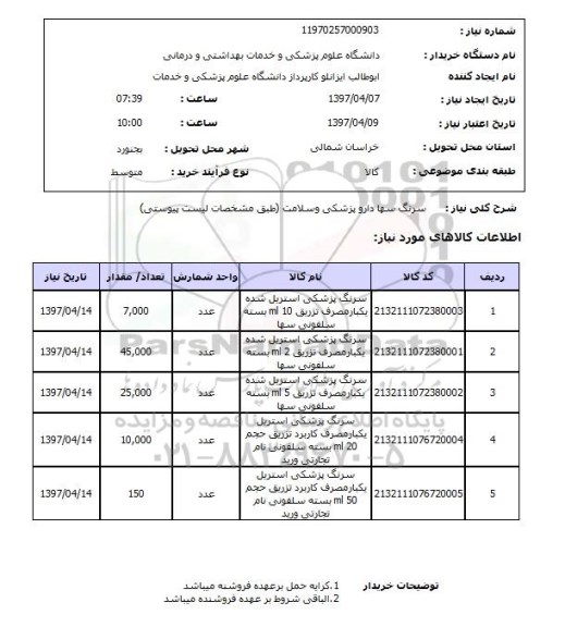 استعلام , استعلام سرنگ پزشکی