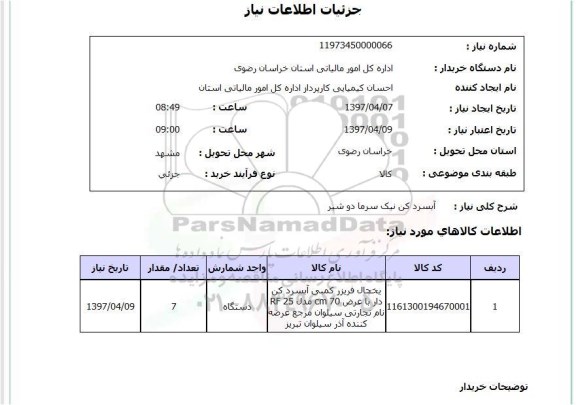 استعلام , استعلام آبسردکن نیک سرما