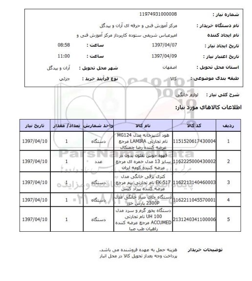 استعلام,استعلام لوازم خانگی