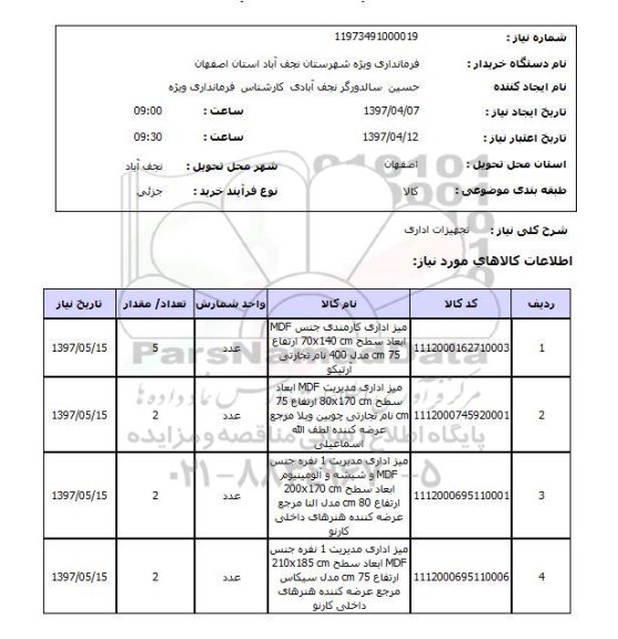 استعلام, استعلام تجهیزات اداری