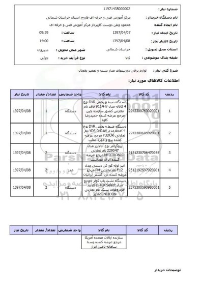 استعلام, استعلام لوازم برقی دوربین های مداربسته و تعمیر یخچال