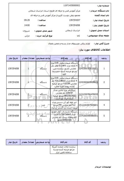 استعلام, استعلام  لوازم برقی دوربین های مداربسته و تعمیر یخچال 