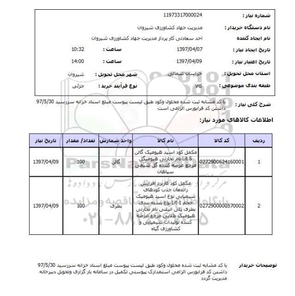 استعلام , استعلام مکمل کود اسید