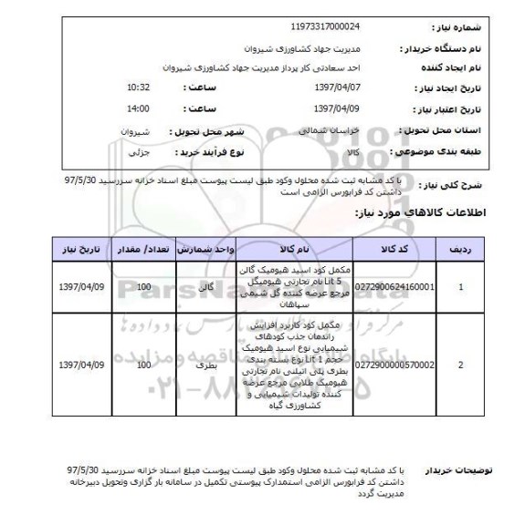 استعلام , استعلام مکمل کود اسید 