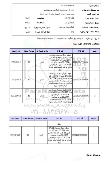 استعلام, استعلام خرید کارتریج چاپگر 