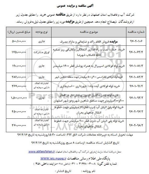 مزایده ، مزایده فروش اقلام راکد مصرف و ضایعاتی و ...