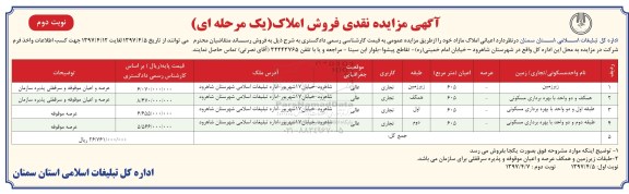 مزایده,مزایده فروش اعیانی املاک مازاد کاربری تجاری نوبت دوم