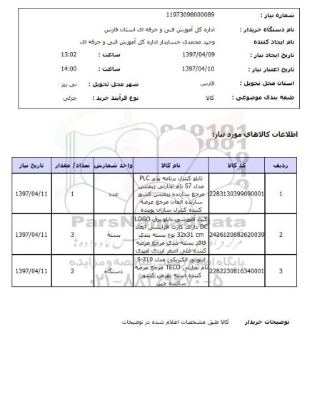 استعلام ,استعلام تابلو برنامه پذیر ، کیت آموزشی تابلو برق.....