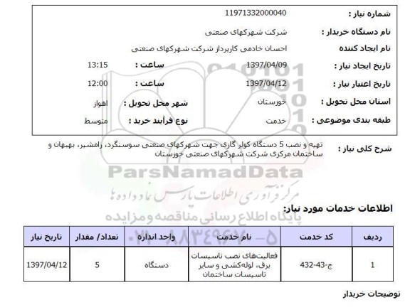 استعلام , استعلام تهیه و نصب 5 دستگاه کولر گازی ...