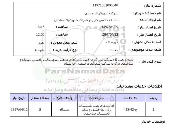 استعلام , استعلام  تهیه و نصب 5 دستگاه کولر گازی  ...