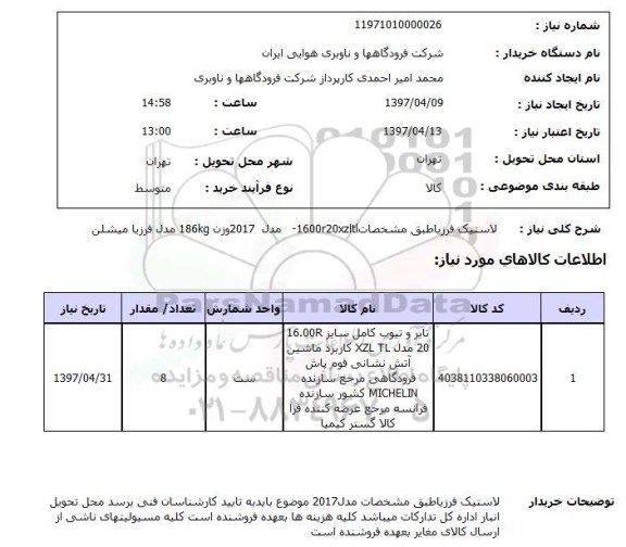 استعلام, استعلام لاستیک فرزیا ...