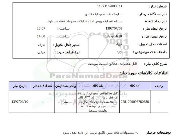 استعلام, کابل مخابراتی