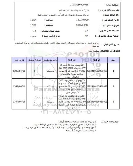 استعلام , استعلام الکتروموتور سه فاز