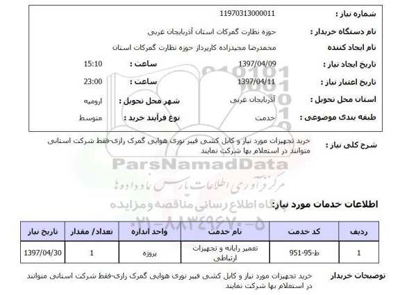 استعلام, استعلام خرید تجهیزات موردنیاز و کابل کشی فیبر نوری ...
