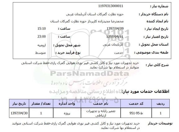 استعلام, استعلام خرید تجهیزات موردنیاز و کابل کشی فیبر نوری  ...