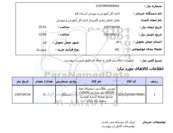 استعلام, تجهیزات عکاسی 