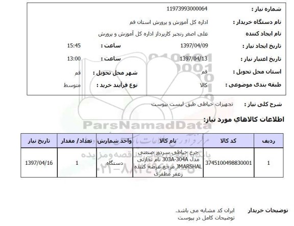 استعلام, تجهیزات خیاطی