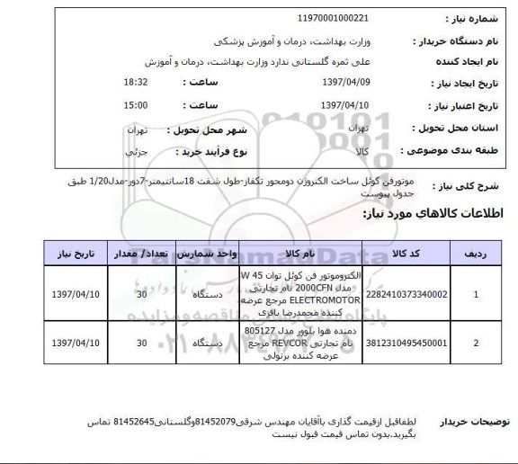 استعلام,موتورفن کوئل ساخت الکتروژن...