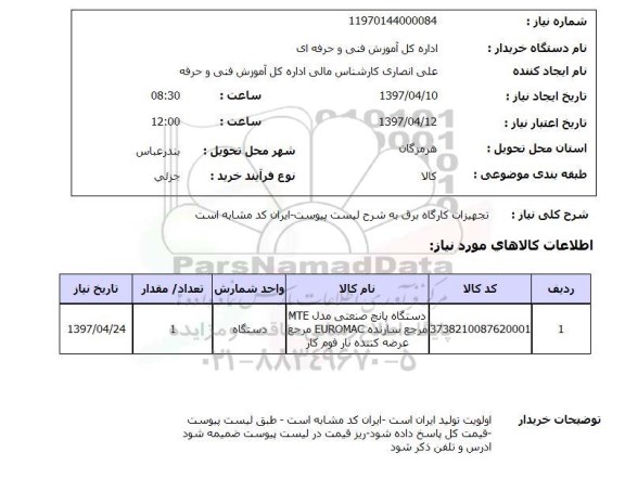 استعلام , استعلام تجهیزات کارگاه برق  ...