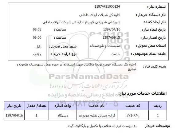 استعلام, استعلام اجاره یک دستگاه خودرو...