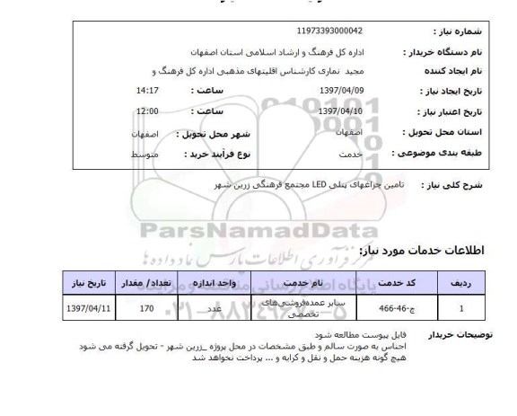 استعلام,استعلام تامین چراغ های پنلی