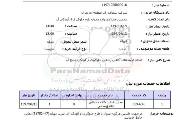 استعلام, انجام فرایندهای آگاهی رسانی جلوگیری از آلودگی منابع آب