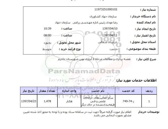 استعلام, استعلام نقشه برداری و مطالعات مرحله 2 آبیاری نوین