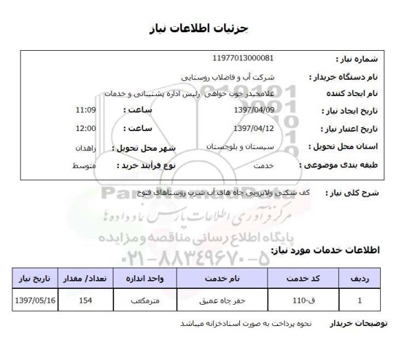 استعلام, کف شکنی و لایروبی چاه های آب شرب روستاهای ...