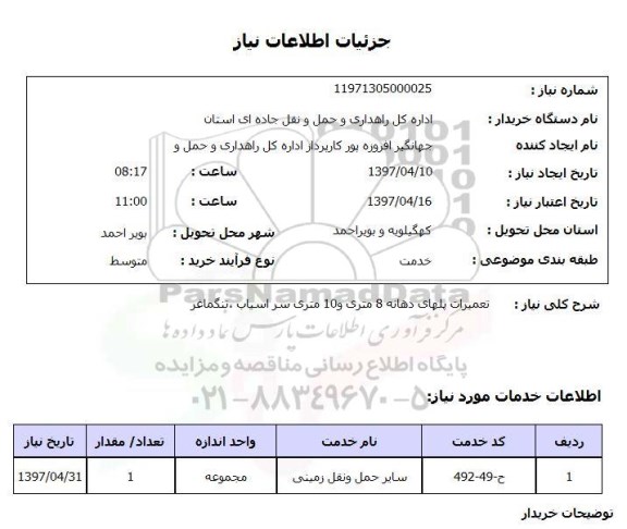 استعلام,استعلام تعمیرات پلهای دهانه 8 متری و 10 متری
