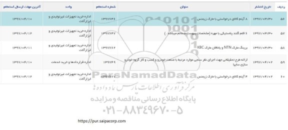 استعلام, استعلام بیرنگ مارک NTN و یاتاقان مارک KBC