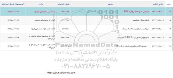 استعلام , استعلام لوازم یدکی کوماتسو...