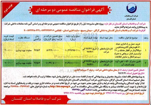 آگهی فراخوان مناقصه عمومی, مناقصه خرید، حمل و راه اندازی تعداد 81 فلومترهای الکترومغناطیس نوبت دوم 