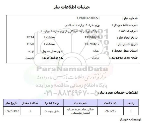 استعلام, استعلام فعالیت های ضبط صدا و انتشار موسیقی