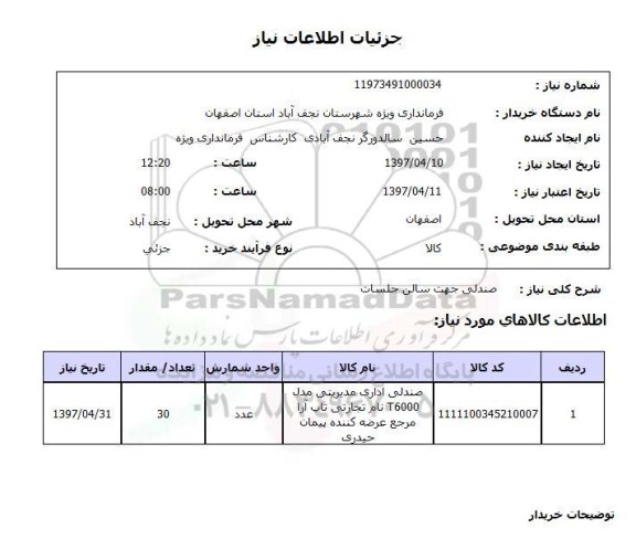 استعلام صندلی جهت سالن جلسات