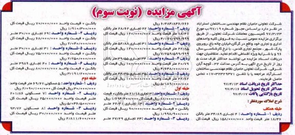 مزایده,مزایده فروش کلیه واحدهای اداری و تجاری نوبت سوم