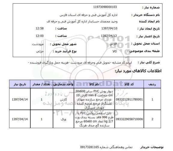 استعلام ,استعلام دیوار پوش PVC و تایل سقفی روکش PVC ...