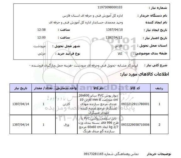 استعلام ,استعلام دیوار پوش PVC  و تایل سقفی روکش PVC ...