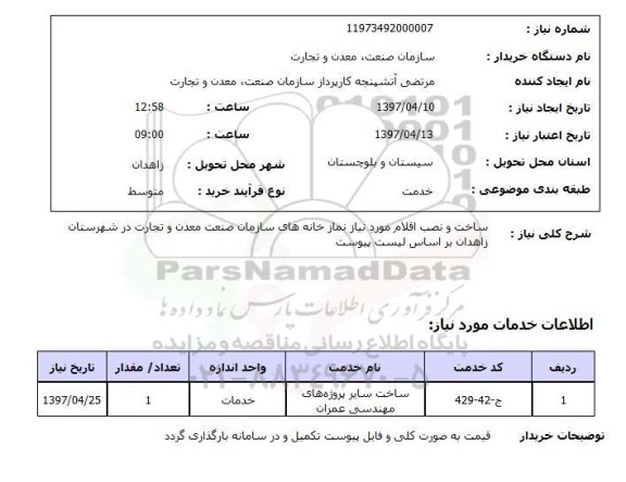 استعلام,استعلام ساخت و نصب اقلام مورد نیاز نمازخانه های سازمان صنعت معدن ...