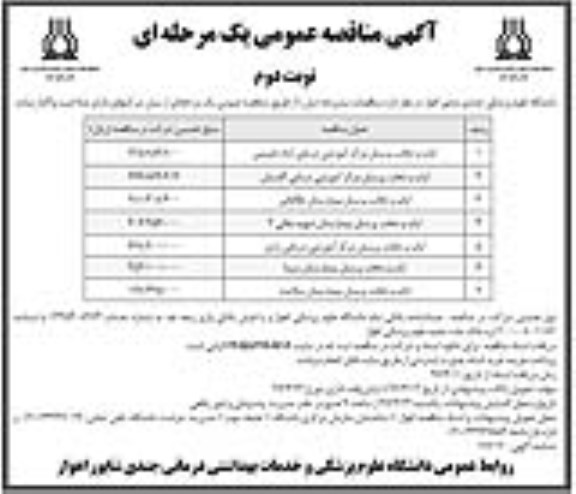 اگهی مناقصه , مناقصه ایاب وذهاب پرسنل - نوبت دوم